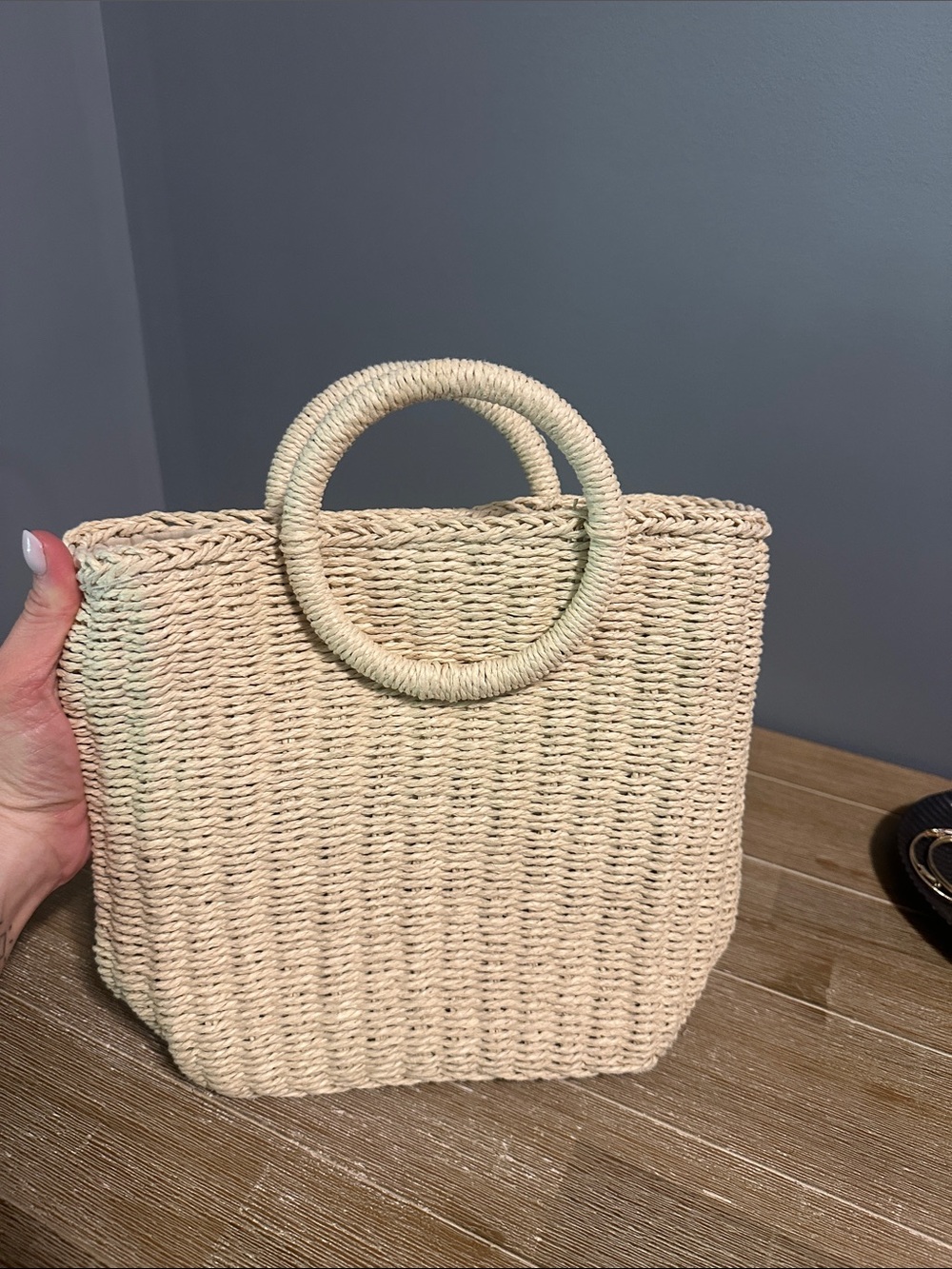 Woven Round-Handle Tote Bag in Natural